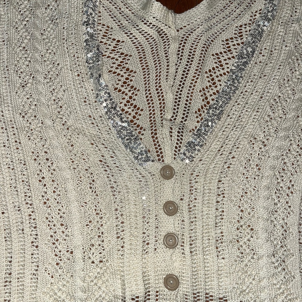 💎Boutique💎Cream Knit short-sleeved Button-Up Cropped Cardigan  one of my faves! - Picture 6 of 7